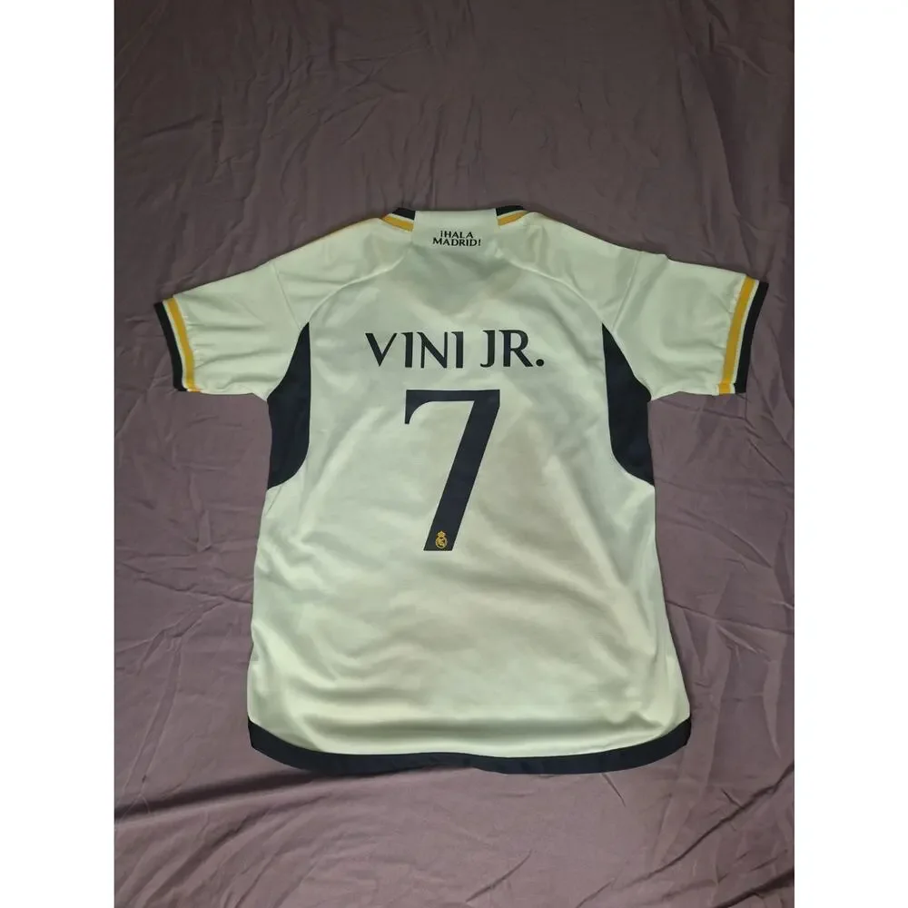 Real Madrid Adidas White/ Yellow Trim Jersey VINI JR. #7 Child Size XS Euro 22